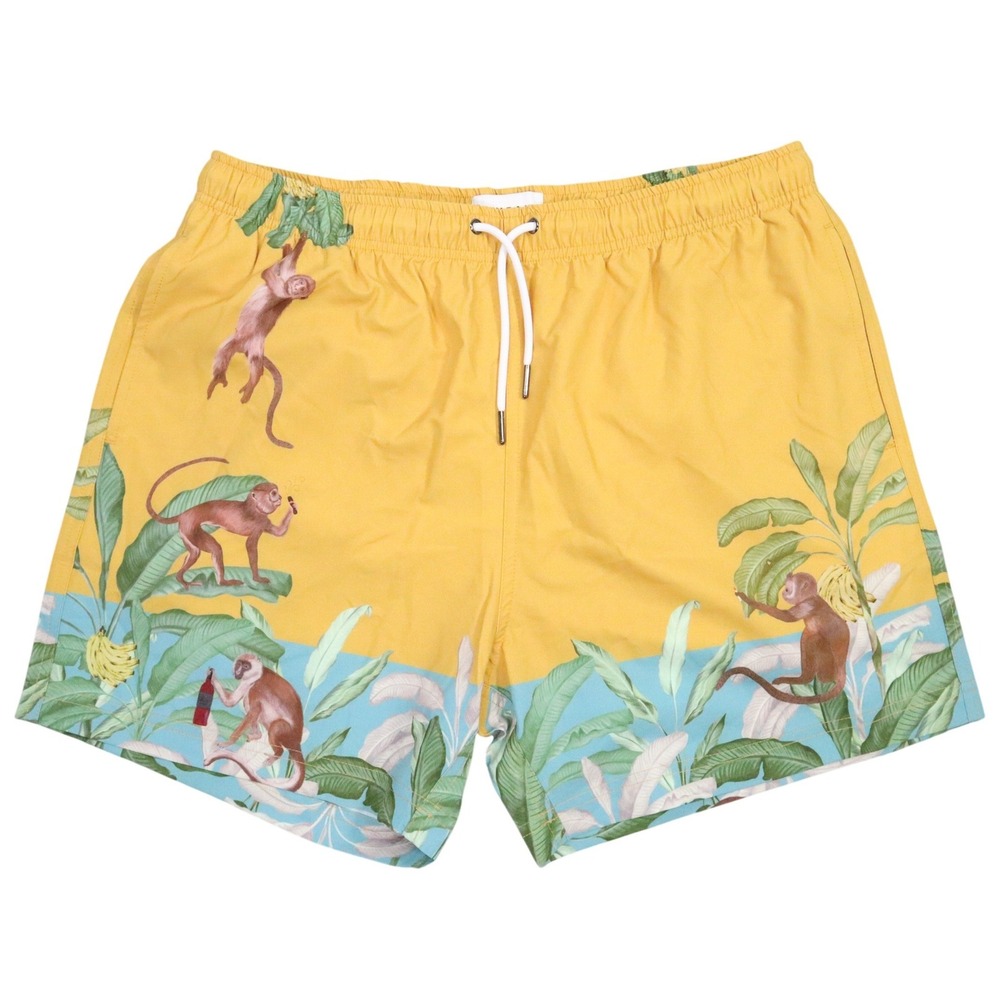Mavrans Monkey Swim Short Mens XL Yellow Tropical Banana Leaf Print Beach‎ Trunk